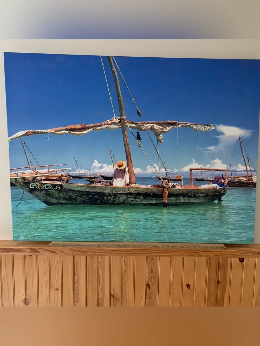 Coastal Sailboat Wall Art Print in Turquoise and Blue - Canvas